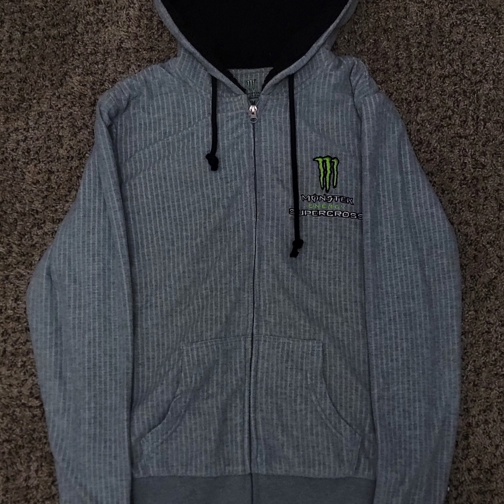 Monster Energy Men's Gray Zip Up Sweater